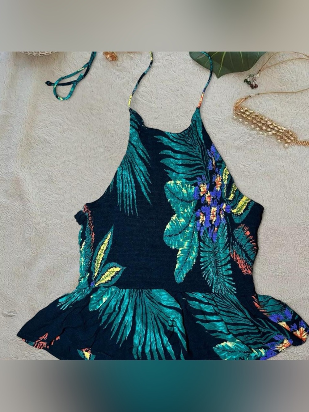 Patrons of Peace Teal Tropical Halter Tank Top